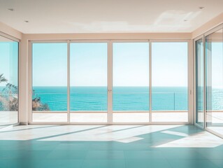 Fototapeta premium Expansive view of ocean from a modern home.
