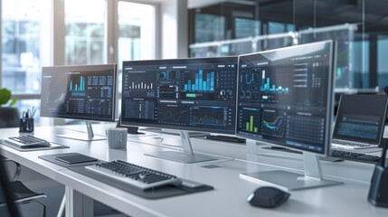 Naklejka premium Modern Office with Data Analytics