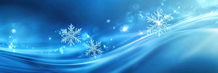 Delicate snowflakes shimmer against a soft blue backdrop, creating a tranquil winter ambiance filled with light and motion. Generative AI
