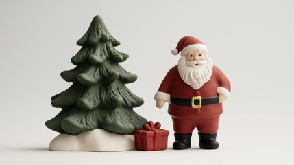 Obraz premium Santa claus figurine with christmas tree and gift for holiday decor