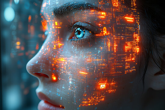 An AI system analyzing job applications, raising concerns about bias and fairness in recruitment processes. Concept of ethics.