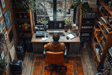 A worker setting up a home office with ergonomic furniture and fast internet, reflecting the need for proper remote work setups. Concept of remote work setups.