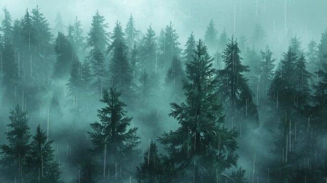 Misty pine forest landscape with serene and mysterious ambiance, tranquil natural setting
 Seamless looping 4k time-lapse virtual video animation Generated AI