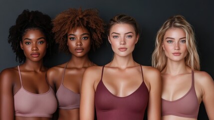 A diverse group of women stands confidently, showcasing collaboration and inclusion. The image celebrates unity and the beauty of cultural diversity.