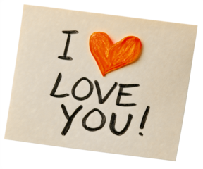 I love you note and message text isolated with handwritten paper heart and sweet reminder memo valentine, romantic calligraphy with gentle greeting communication