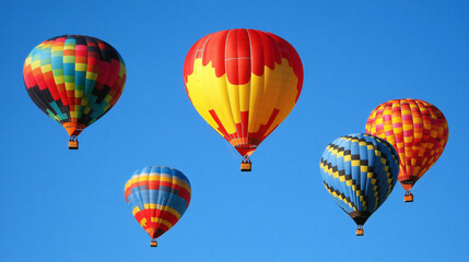 Obraz premium A group of hot air balloons rising into a clear blue sky.