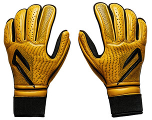 Goalkeeper gloves and sturdy pair with tough isolated soccer and protective hand protection leather goalie football, professional sport with durable training equipment