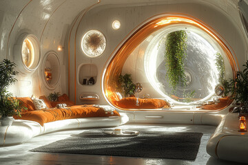 Fototapeta premium A prototype space habitat designed for long-term living, emphasizing innovations in creating sustainable life support systems. Concept of space habitats.