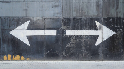 Arrow left and clear right with bold direction way and quick go difficult road choice decision, simple navigation with basic pointer sign