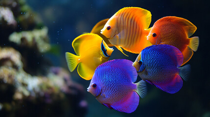 A group of colorful fish swimming in a school