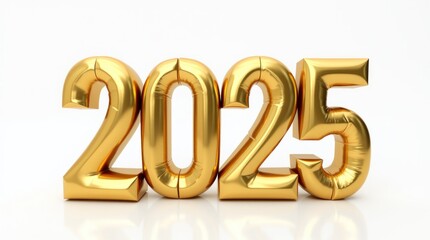 2025 golden foil balloons standing on white background