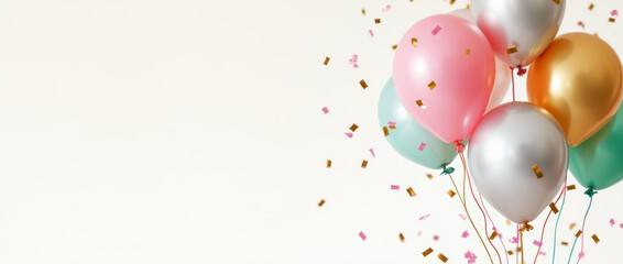 Bunte Luftballons mit Konfetti für Feiern und Feste, Copy Space
