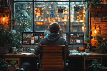 A freelancer managing multiple clients from a home office, showcasing the rise of freelance and gig work. Concept of freelance work.