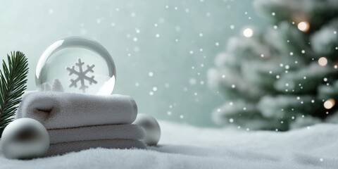 Winter spa serenity: snowflake theme with towels and snow globe