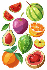 A collection of vibrant fruits, including watermelon, avocado, guava, and passion fruit, perfect for adding a touch of freshness and color to your designs.