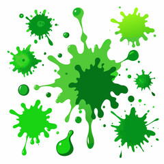 A vibrant green paint splatter graphic, perfect for adding a splash of color and energy to your designs. These dynamic splatters are ideal for backgrounds, patterns.