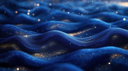 Experience the enchanting beauty of shimmering sapphire blue waves under a radiant light, creating a mesmerizing dance of depth and motion