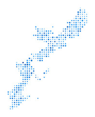 Obraz premium Okinawa Island Dot Map. Island Digital Style Shape. Okinawa Island vector image. Island shape blue circular dots. Beautiful vector illustration.