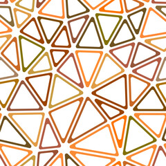 Minimal geometric background. Large triangles size. Multiple colors style. Rounded triangular cells outlined. Repeatable pattern. Golden Horizon. Stylish vector tiles. Seamless vector illustration.