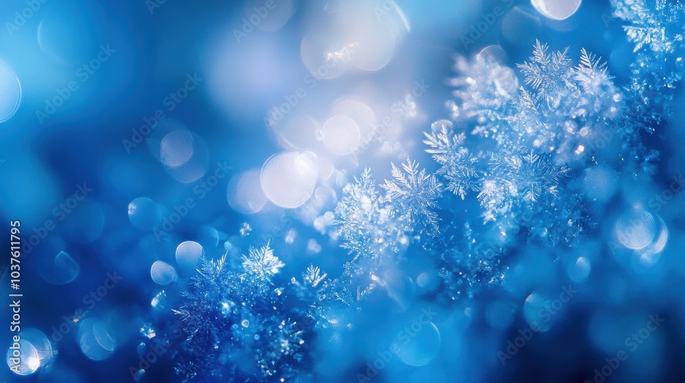 Leinwandbilder delicate snowflakes glisten in various shades of blue, creating a tranquil and enchanting winter atm