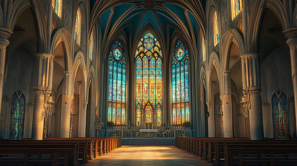 Fototapeta premium A grand cathedral with intricate stained glass windows