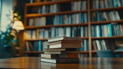 Books on a Wooden Table in Library