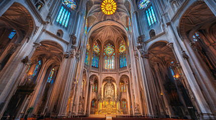 Obraz premium A grand cathedral with intricate stained glass windows