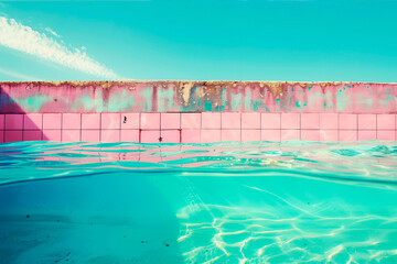 Obraz premium Swimming pool with clear water and blue sky, vintage filter effect