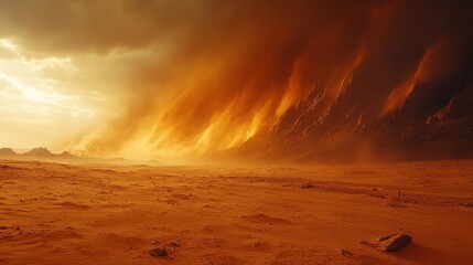 Fototapeta na wymiar Majestic sandstorm over desert landscape at dusk