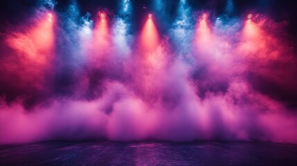 Vibrant stage lights and fog creating a dreamlike atmosphere for performances