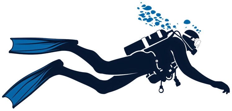 Professional scuba diving icon with logo design isolated showing silhouette underwater snorkeling sport adventure elements in detail