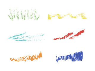 A set of hand drawings with colored crayons. Colorful textured brushes .Style of drawing with crayons .Vector illustration
