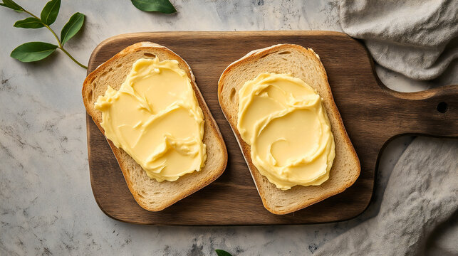 Creamy margarine butter spread, fresh breakfast bread fat, tasty nutrition slice food, delicious natural sandwich, organic culinary toasted