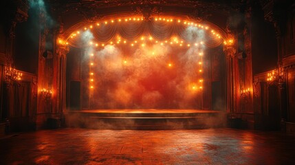 Illuminated theater stage with smoke effects a captivating setting for performances