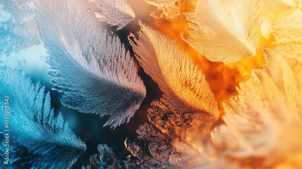 Aufkleber intricate frosty patterns emerge, showcasing a stunning contrast of cool blue and warm orange tones 