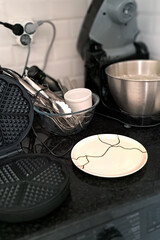 Black and white kitchen, waffle maker kitchen appliances
