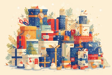 Vibrant Holiday Gift Boxes in a Festive Winter Wonderland