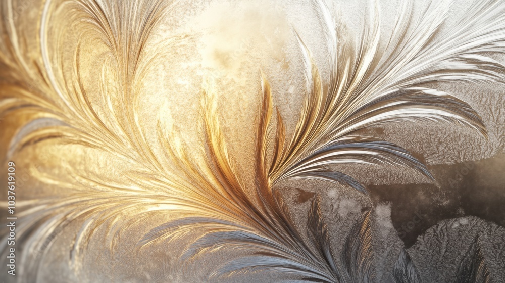 Aufkleber delicate frosty patterns weave intricate designs with shimmering golden highlights, showcasing winte