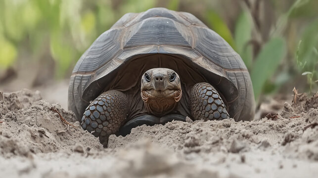 A gopher tortoise digging in the sandy soil