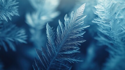 A close-up of intricate frosted blue leaves creating a beautiful pattern.