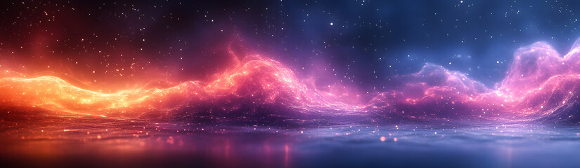 Vibrant Abstract Landscape with Glowing Peaks and Nebula-Like Colors in a Cosmic and Dreamlike Atmosphere