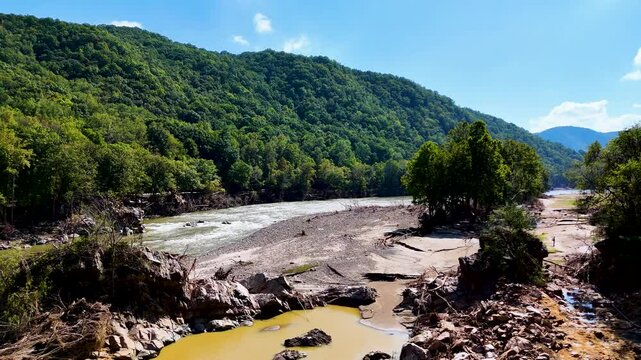 Embreeville, TN Nolichucky River aftter Hurricane Helene. 4K