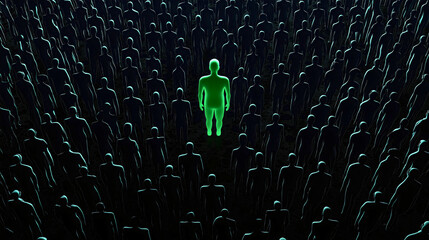 Distinguished crowd group unique, dynamic person social distinct contrast, outstanding competition leader figure business, innovative leadership teamwork success, empowered individual excellence