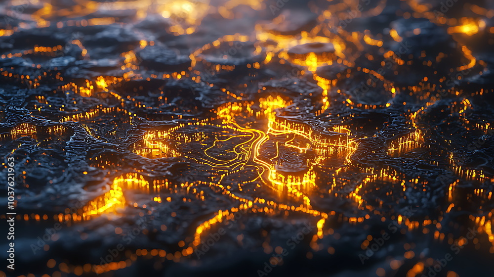 Poster enchanting abstract cityscape at night illuminated lines and structures creating a vibrant urban lan