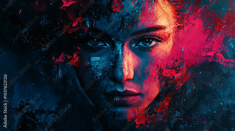 Aufkleber emotional fusion an abstract portrait capturing the essence of colors and feelings in a striking vis