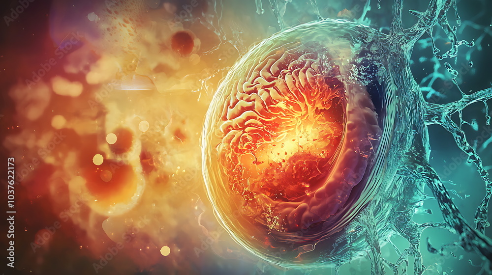 Fototapete vibrant abstract representation of cellular structure and energy dynamics in a modern scientific vis