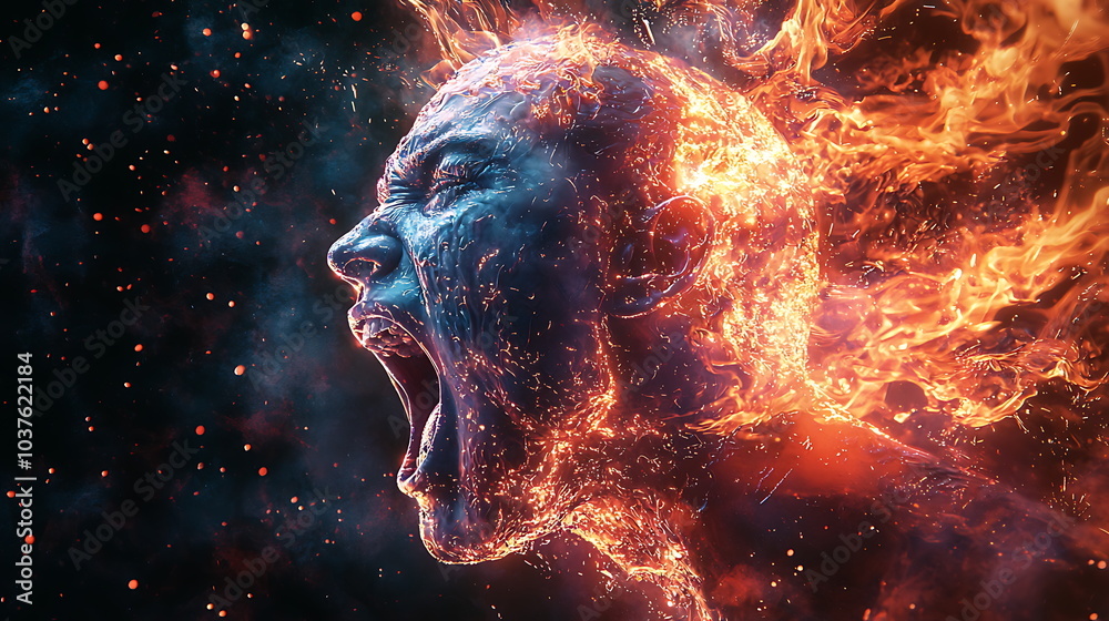 Poster Explosive expression an abstract representation of intense emotions and energy captured in a fiery visual manifestation
