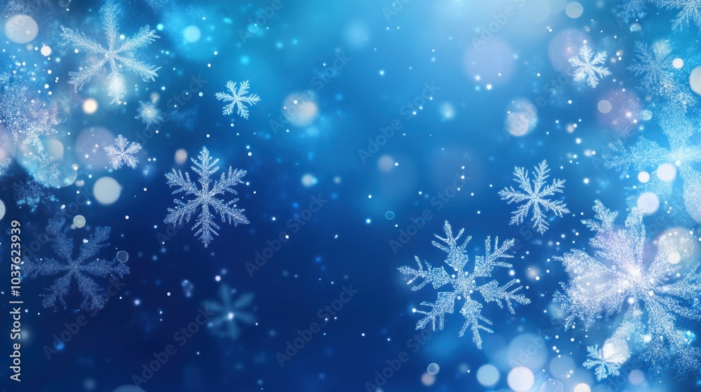 Fototapete delicate snowflakes shimmer against a calming blue backdrop, creating a magical winter atmosphere fi