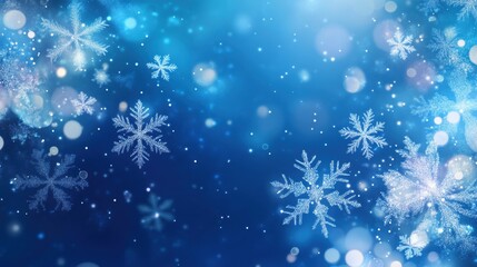 Delicate snowflakes shimmer against a calming blue backdrop, creating a magical winter atmosphere filled with wonder and tranquility. Generative AI
