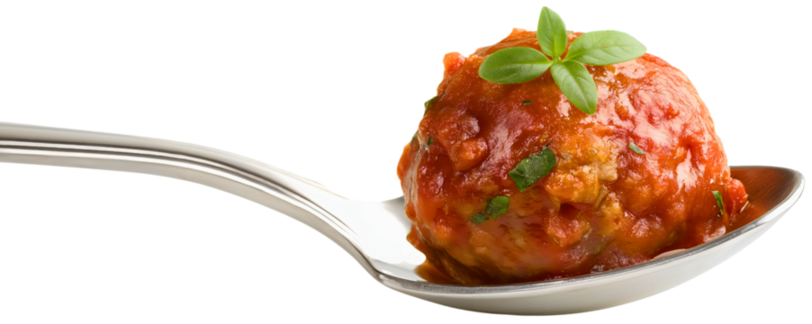 Savory meatball spoon isolated, succulent cooked delicious gourmet, hearty beef food cuisine, flavorful homemade meal dinner, culinary comfort perfection